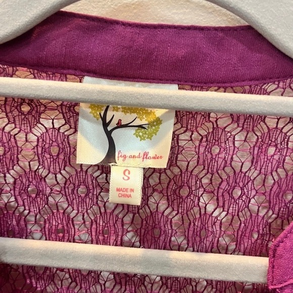 Fig and Flower Magenta Purple Embroidered Lace Yoke Blouse Small NWT Boho Hippie - Picture 4 of 8